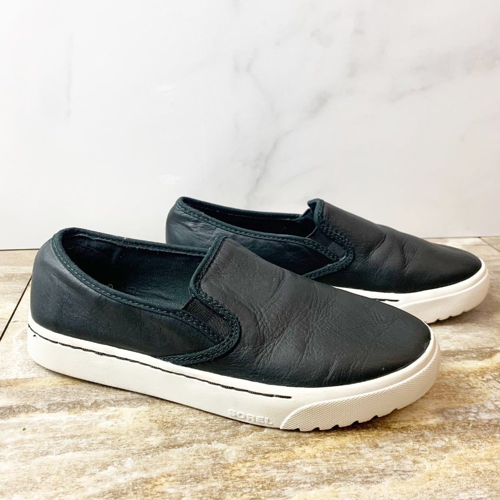 Sorel Black Campsneak slip on leather sneaker
